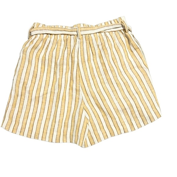 Drew Mustard Ivory Stripe Linen Blend Belted Tie Waist High Rise Shorts S NWT - Picture 3 of 7